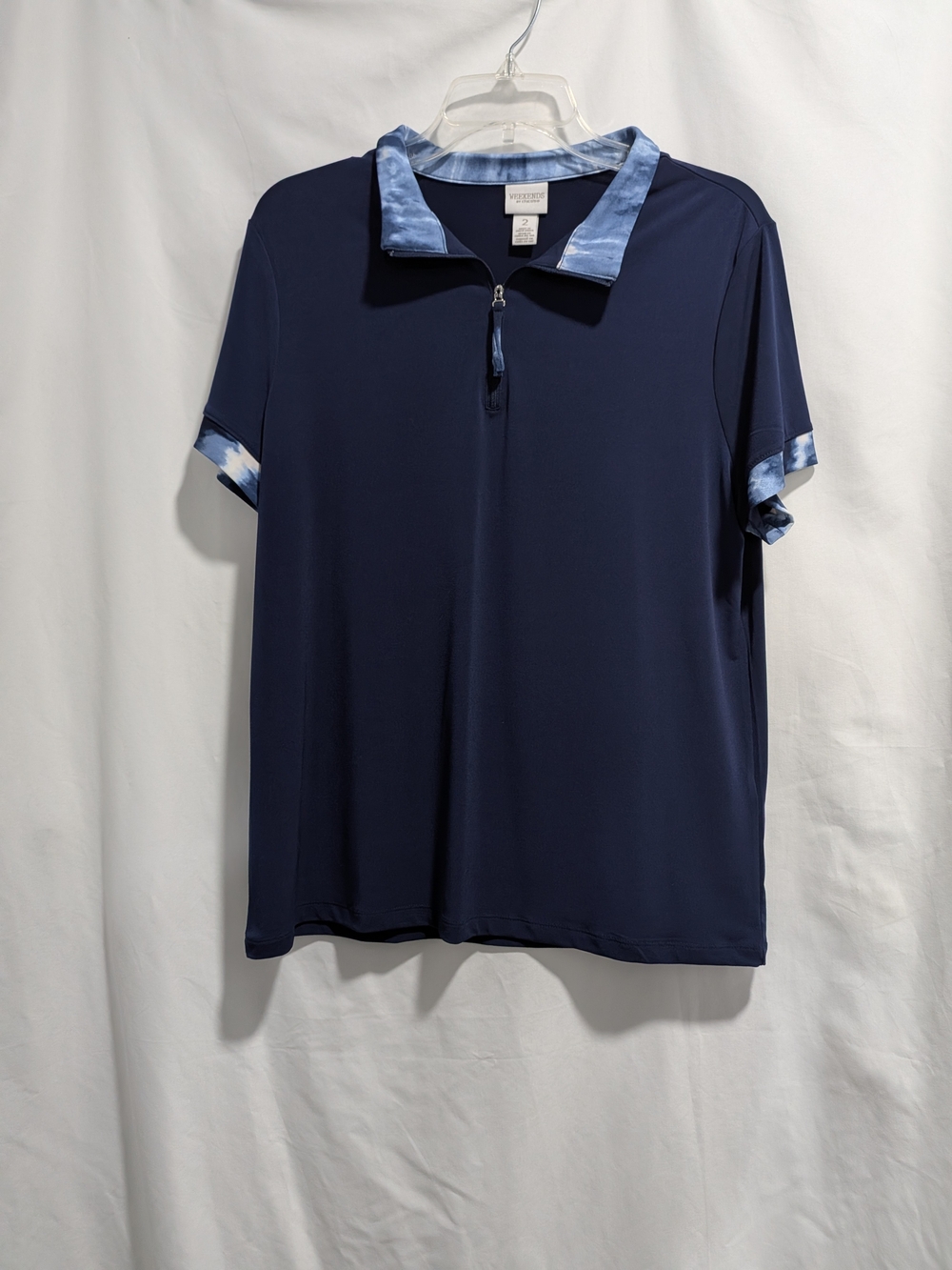 Chico's Women's Navy Short-Sleeve Polo with Light Blue Accents